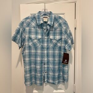 Ariat Retro Fit Men’s Blue Short Sleeve Pearl Snap Button Down Shirt